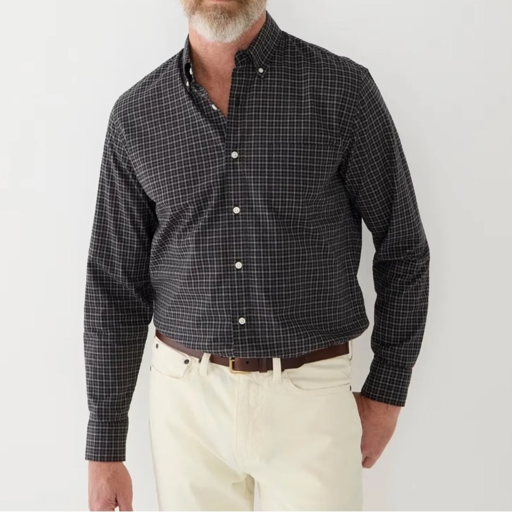 J Crew Men’s Long Sleeve Plaid Button Up Shirt Gray Black Organic Cotton